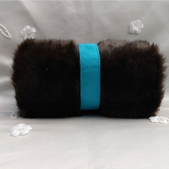 NWOT STEPHANIE JOHNSON Faux Fur Brown/Teal Roll Up Jewelry/Cosmetic Travel Case - Picture 12 of 14
